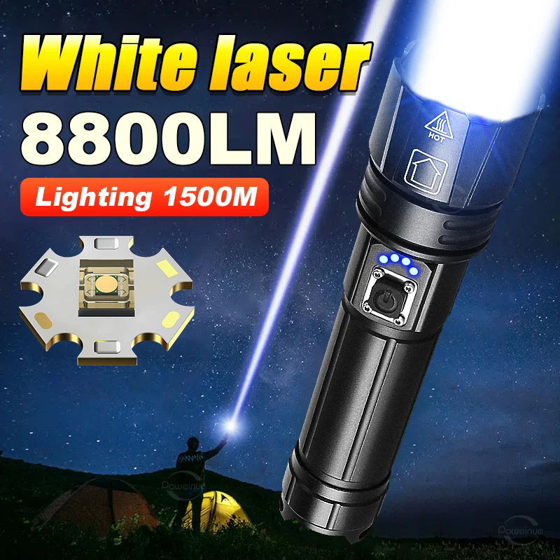 

High Power LED Flashlight White Laser Rechargeable Torch Super Powerful Flash Light Long Shot Outdoor Lantern Camping Head Lamps