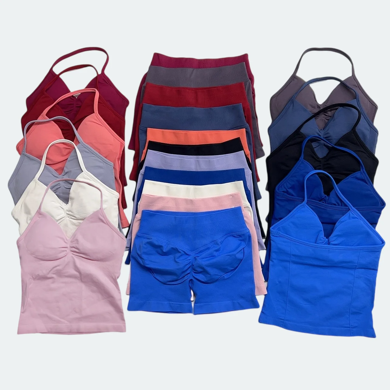 2 Pieces Yoga outfits Impact Longline Strappy Top Women Backless Tank Tops Scrunch Seamless Shorts Sports suits Gym Workout Set