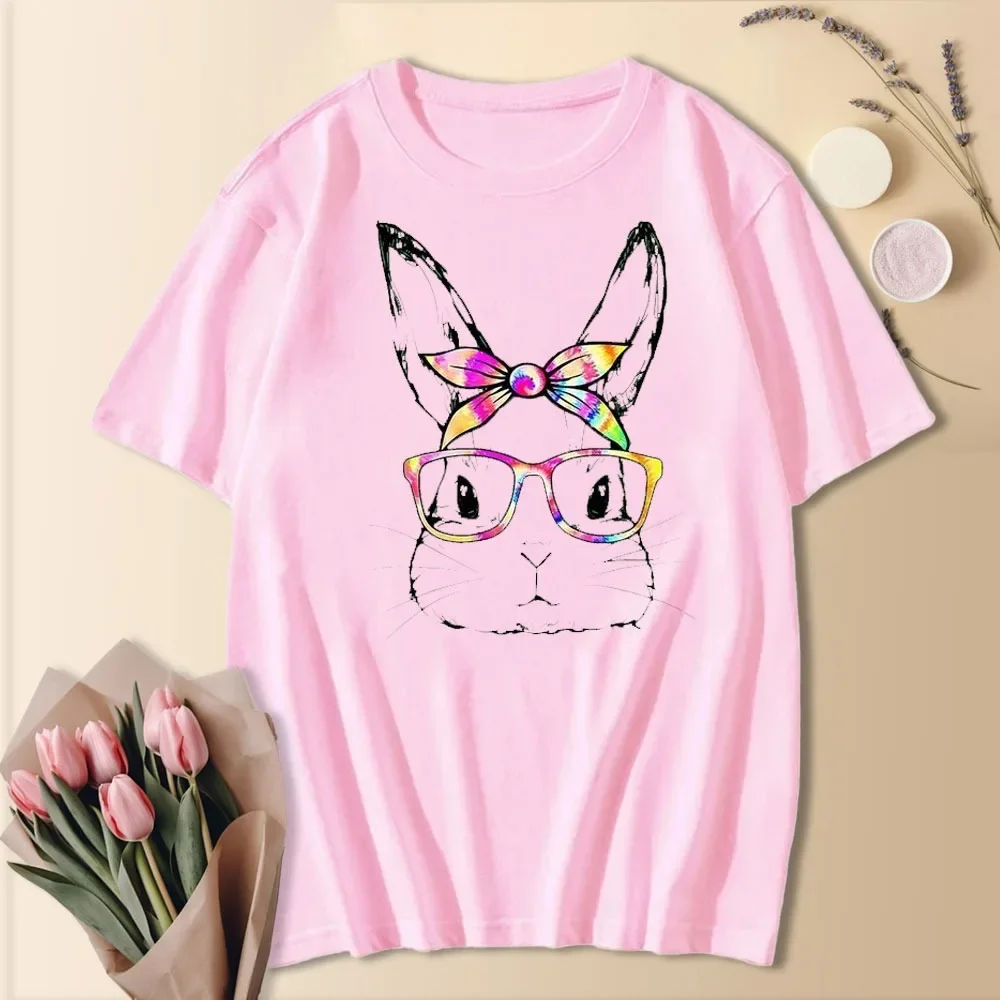 

2024, женская футболка с милым кроликом и лицом Tie Dye, очки для мамы и дочки, подарок, футболка с мультяшным принтом для мужчин и женщин, футболка