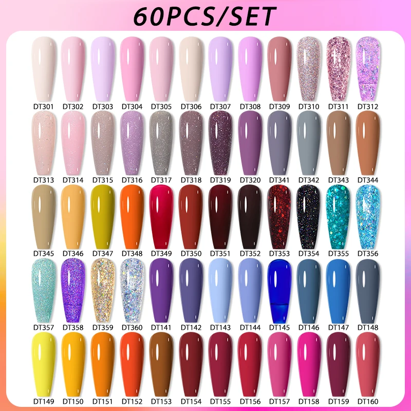 

MEET ACROSS 12/60Pcs Glitter Nail Gel Polish Set Red Brown Nude Nail Art Varnishes Semi Permanent Soak Off UV Gel Manicure Set