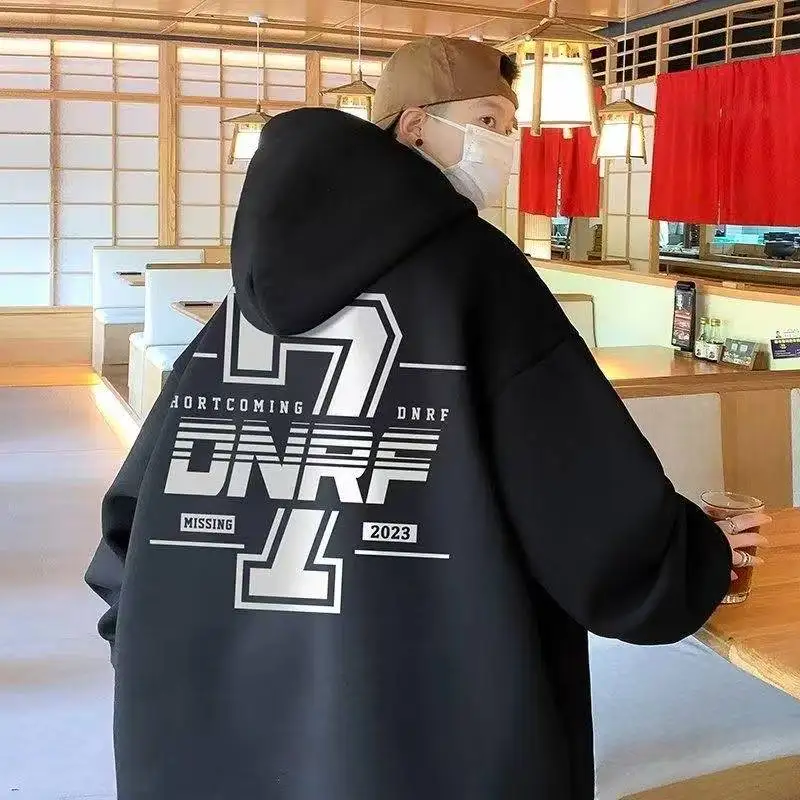 

Новинка 2025, мужские хлопковые толстовки с капюшоном в корейском стиле, осенние свободные базовые однотонные толстовки с буквенным принтом, пуловеры