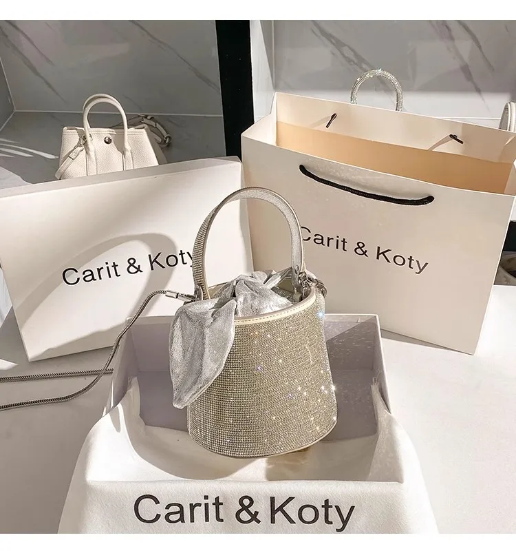 

Crystal Shiny Rhinestones Diamond Bucket Bag Women Handbag Luxury Glitter Evening Bag Wedding Party Clutch Purse Shoulder Bag