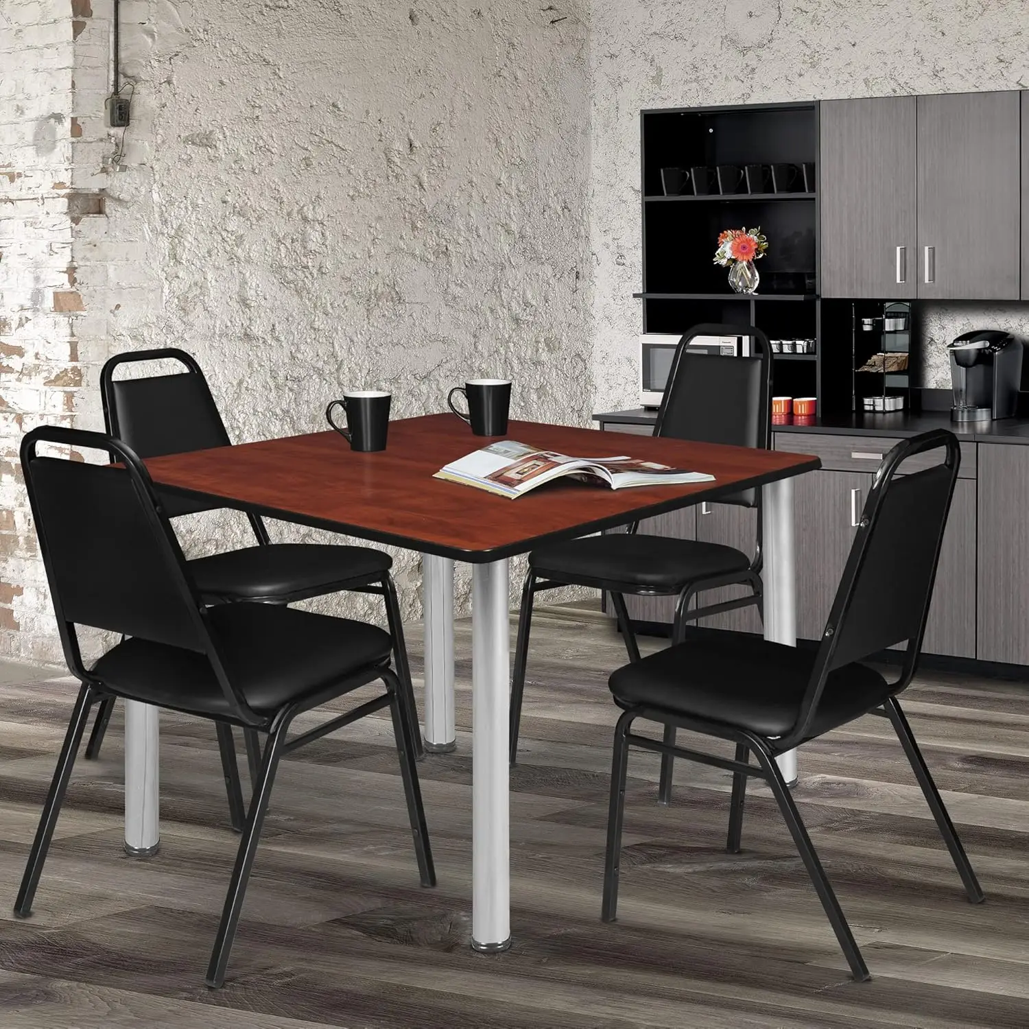 Kee 48"" Square Breakroom Table- , Cherry Top, Chrome Legs (Tb4848Chbpcm)