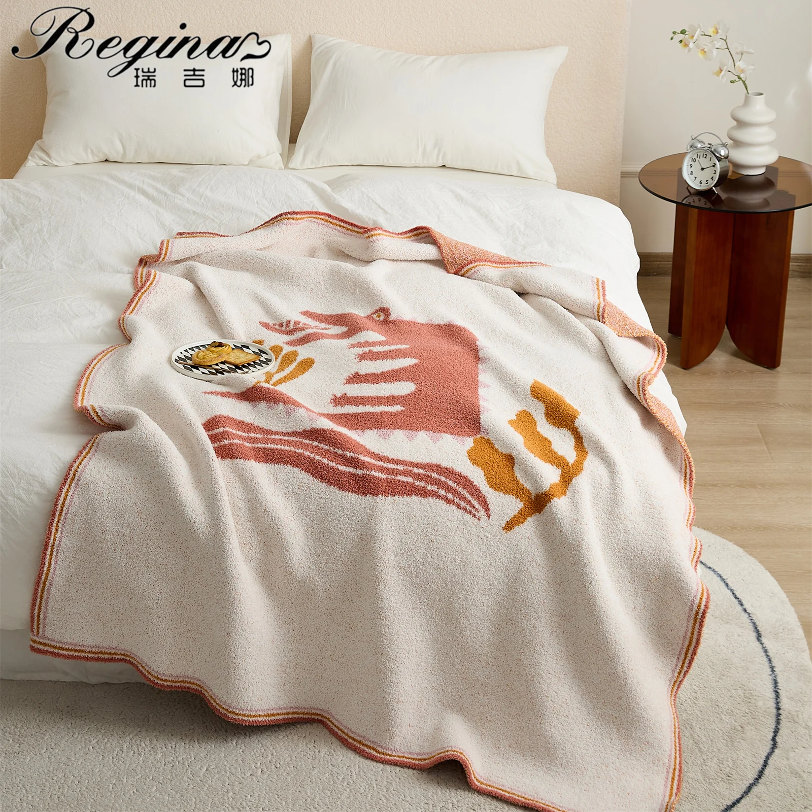 REGINA Kawaii Cartoon Crocodile Pattern Throw Blanket Home Decor Sofa Bed Chair Couch Armchair Car Office Soft Knitted Blankets