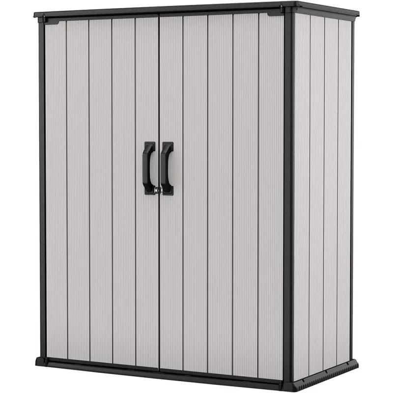 

Ker Premier Tall 4.6 x 5.6 ft. Resin Outdoor Storage Shed with Shelving Brackets for Patio Furniture,Pool Accessories,and Bike