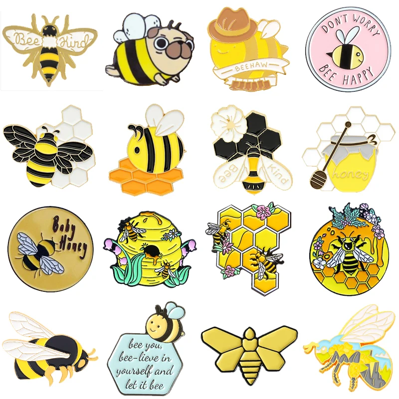 Cartoon Cute Insect Bee Enamel Brooch Pink Round Bee Butterfly Chain Pendant Alloy Pins Badge Sweet Clothing Jewelry Gift