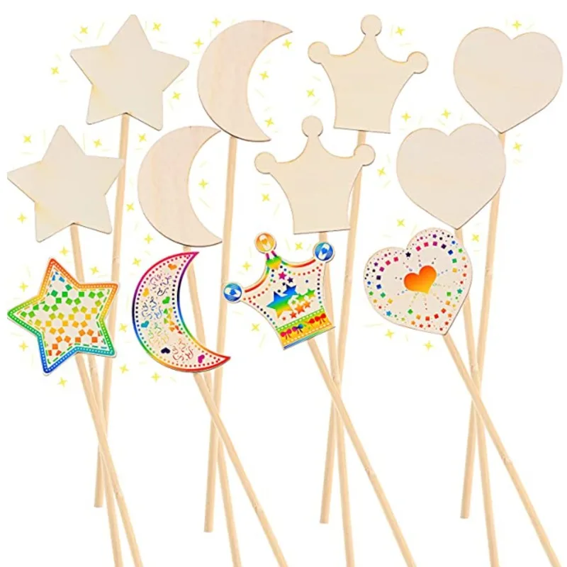 

10pcs/pack Unfinished Wood Princess Fairy Wand DIY Fun Party Supplies for Birthday Parties Gift Craft Activity