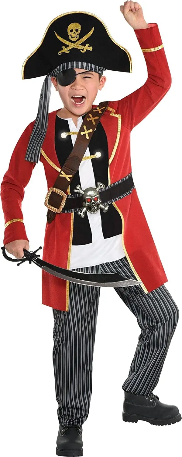 Party City Light Up Crypt Captain Pirate Halloween Costume for Boys, Includes Pants, Hat, Top and Battery