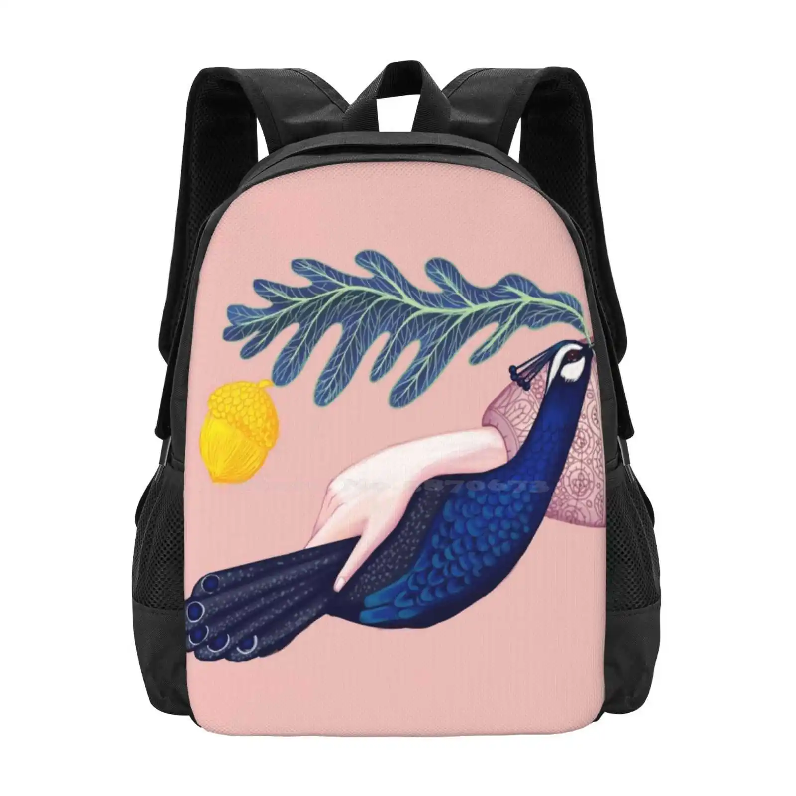 Peacock Hot Sale Schoolbag Backpack Fashion Bags Peacock Bird Leaf Nut