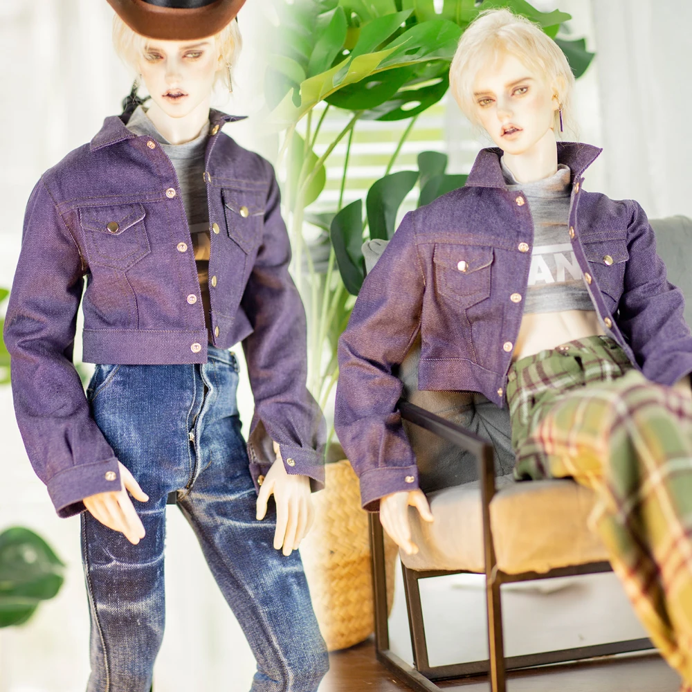 D09-P319 children handmade toy  1/4 1/3 uncle big girl SD16 as16 ID75 BJD Doll clothes customized blue Cowboy jacket short top