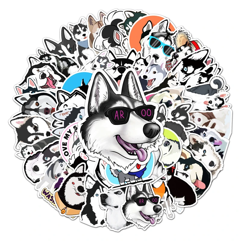 50pcs Siberian Husky Stickers decal scrapbooking diy pasters home decoration phone laptop waterproof cartoon 