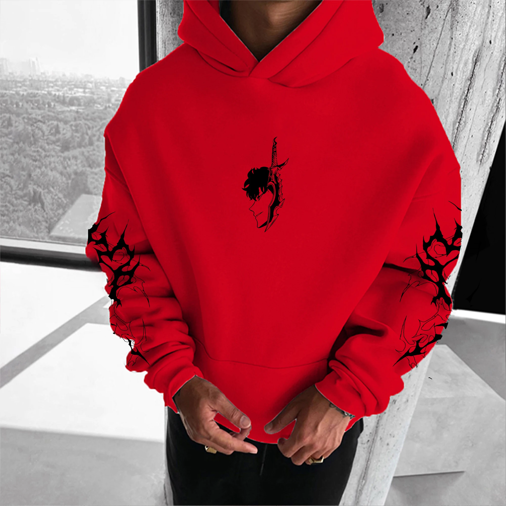 سولو التسوية أنيمي المشاركة ذات العلامات التجارية هوديي 2025 الرجال والنساء الخريف/الشتاء جديد الشارع الهيب هوب Y2K فضفاض عادية الوالدين والطفل