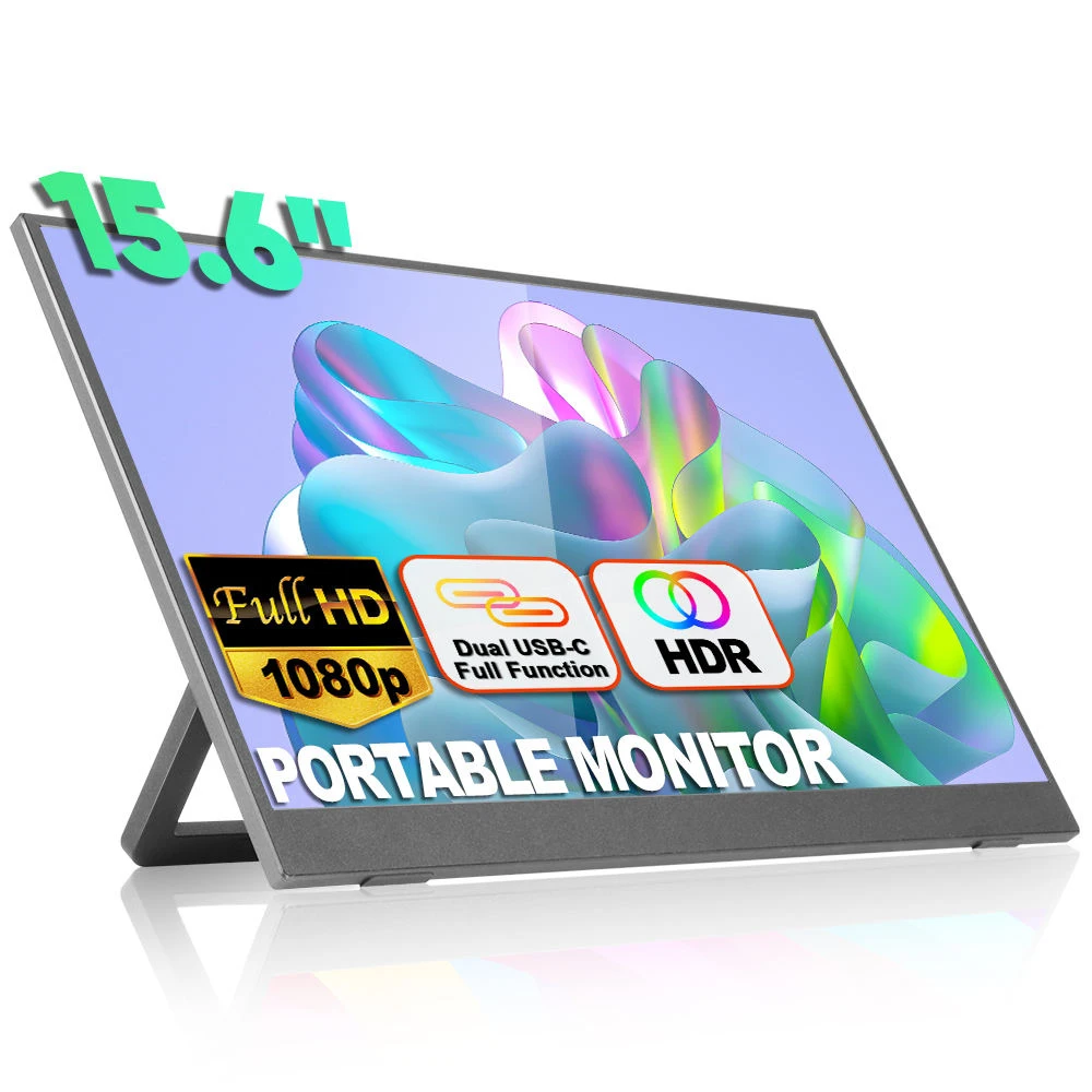 AHXJAK 15.6Inch Portable Gaming Monitor Travel Display with Stand 300nits Expand Office Display IPS for PC Laptop Phone XBox