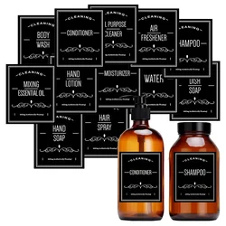 Soap Dispenser Waterproof Sticker White Black Bathroom Jar Storage Label Shower Shampoo Lotion Conditioner Bottle Stickers