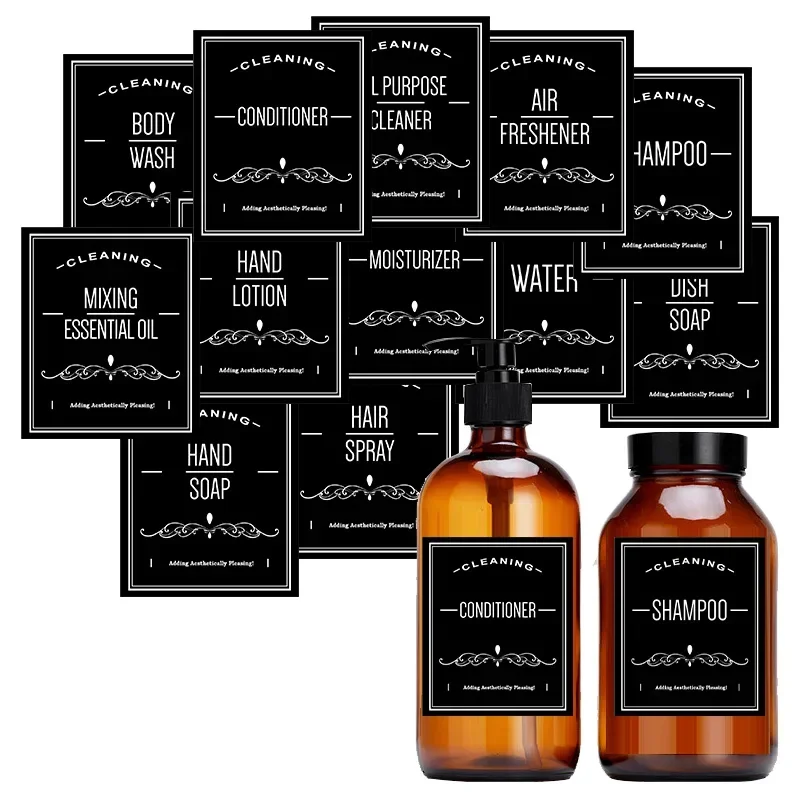 Soap Dispenser Waterproof Sticker White Black Bathroom Jar Storage Label Shower Shampoo Lotion Conditioner Bottle Stickers