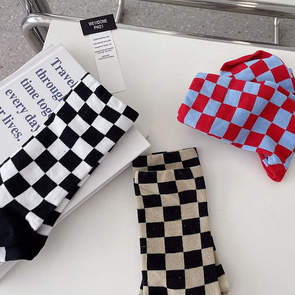 Calcetines de algodón suaves y dulces para niñas, medias de estilo universitario, estilo Hip Pop, Corea, a cuadros