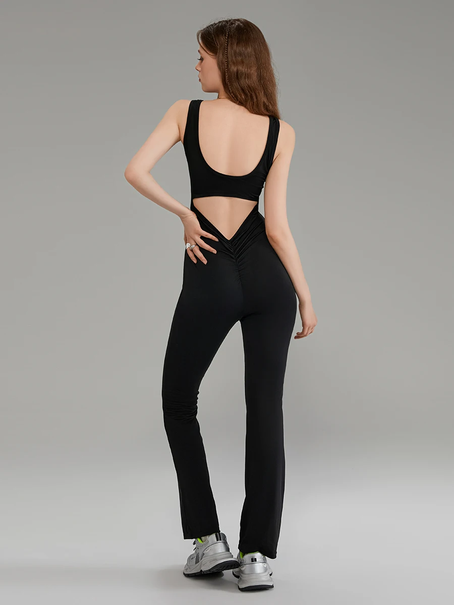 Combinaison skinny décontractée pour femme, dos nu, découpes, batterie, combishort, dos nu, bretelles spaghetti, dos nu, document solide, scrunch butt, yoga, barboteuses