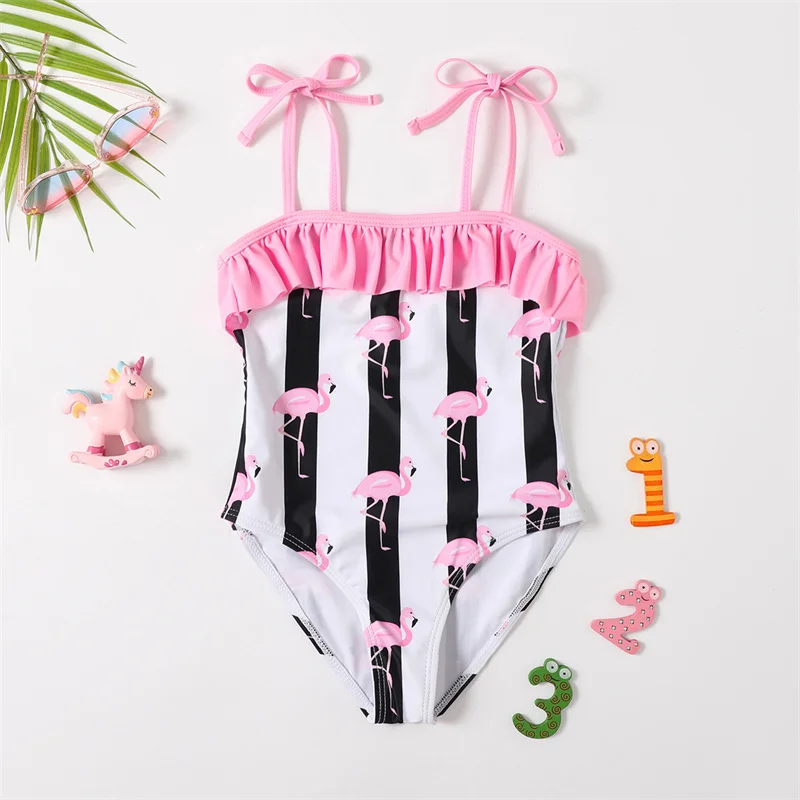 

2024 Girls Cute Halter Swimsuit Children Casual Sleeveless One-Piece Swimwear Summer New Kids Fashion Comfortable Bikini 4-14Y