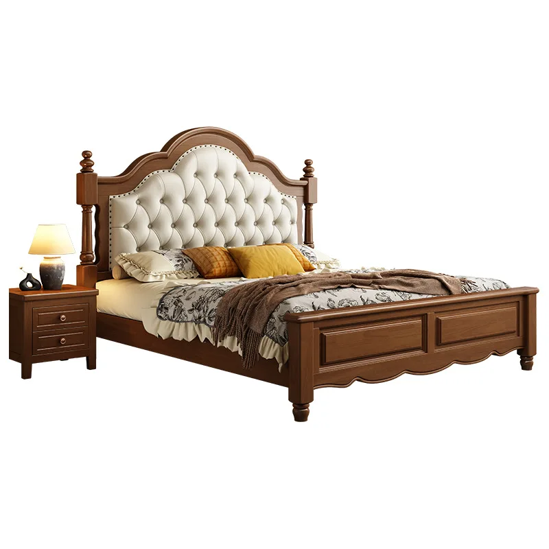 

retro style full solid wood bed, American bed 1.8 meters, double bed, master bedroom storage high box 2 meters large bed