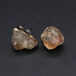 1Pair Natural Stone Citrine Earrings Healing Mineral Rock Stud Ear Reiki Female Crystal Earrings Fashion Jewelry Accessories
