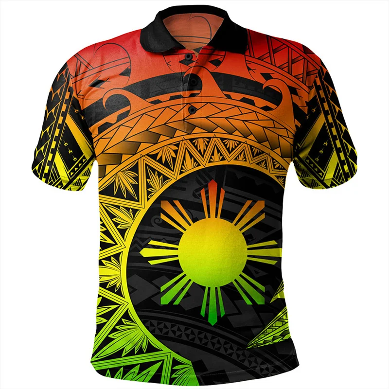 Polo imprimé tribal de tatouage des Philippines 3D vintage pour hommes, t-shirt Streetwear, jour national de reconnaissance, vêtements