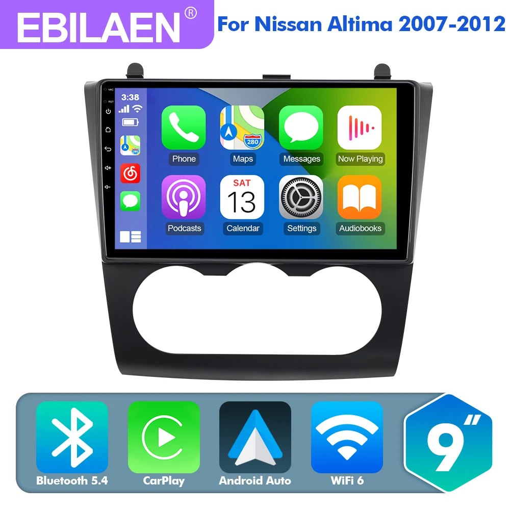 EBILAEN Android 13.0 Car Radio Multimedia Player For Nissan Teana Altima Manual A/C 2008-2012 Navigation GPS