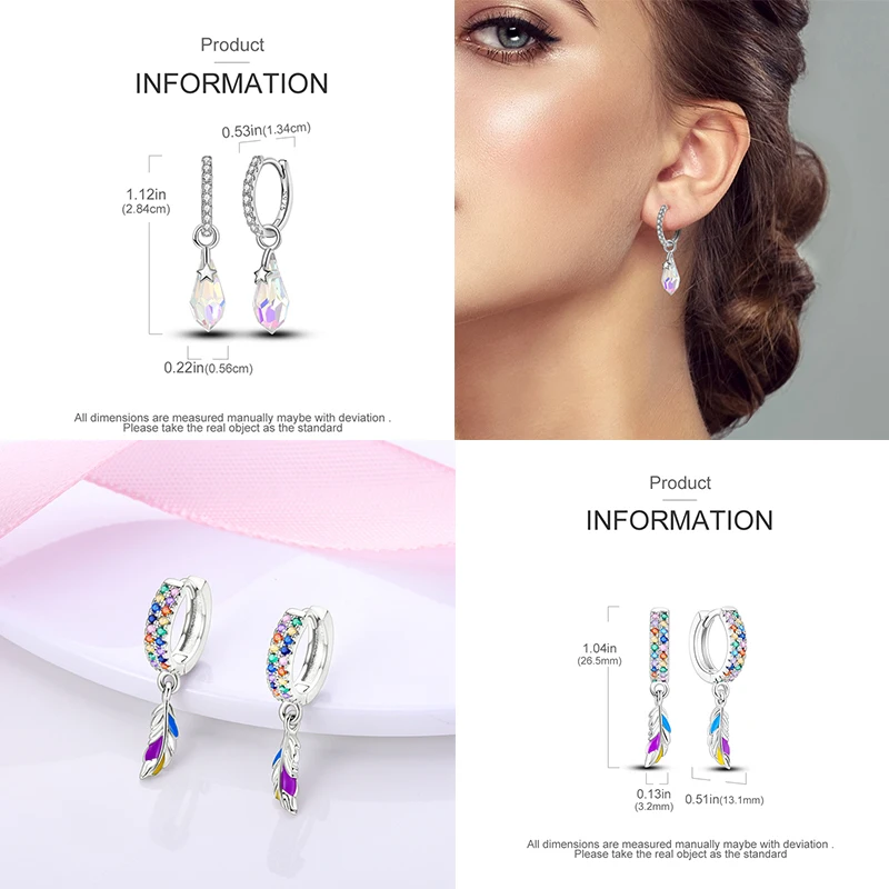 925 Sterling Silver Butterfly Crystal Star Earrings Colorful Feather Hoop Earrings For Women Wedding Engagement Birthday Gift