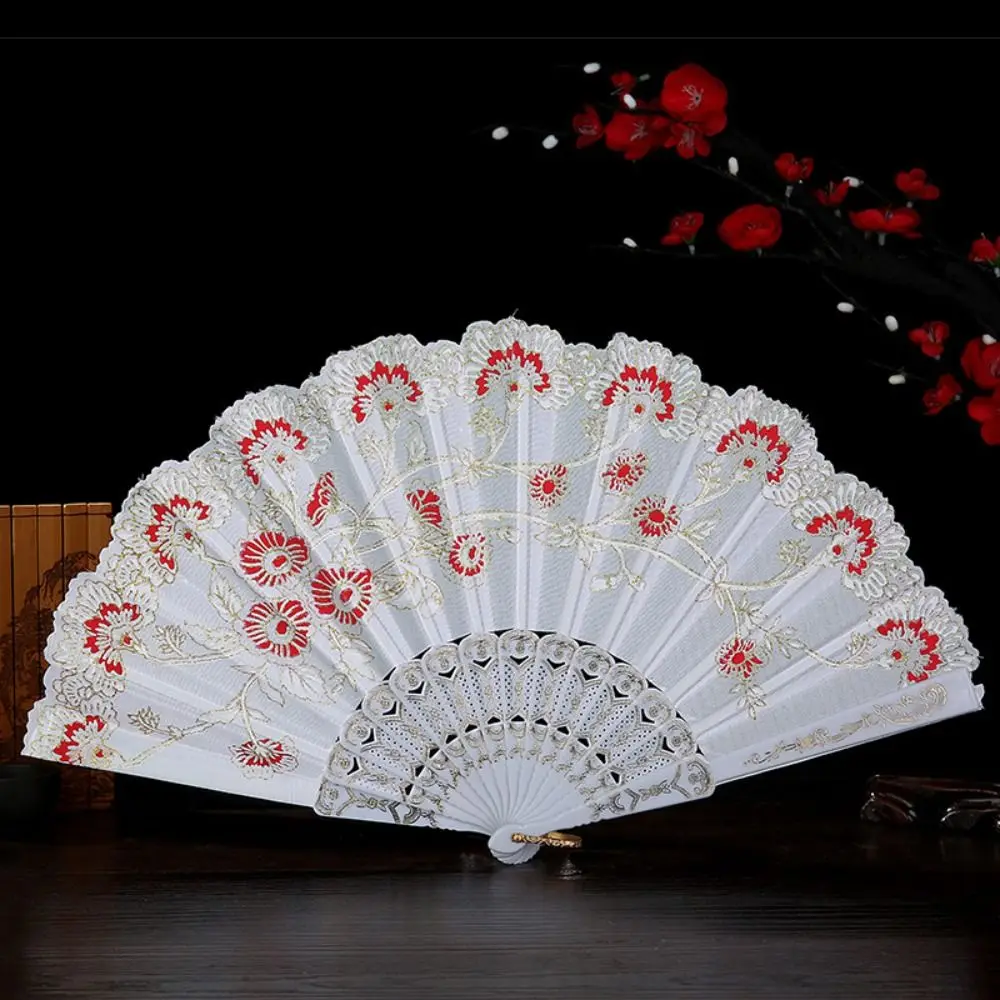 Chinese Style Bronzing Color Folding Fan Vintage Elegant Folding Silk Fan Plastic Dance Hand Fan Women