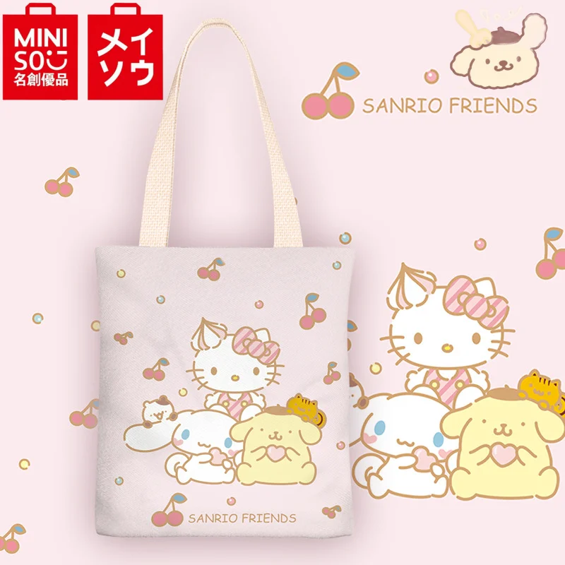 

Sanrio Kuromi Zip-up Shoulder Bag Pom Pom Purin Pochacco Cute Storage Bag HelloKitty Melody Large Capacity Canvas Tote Bag