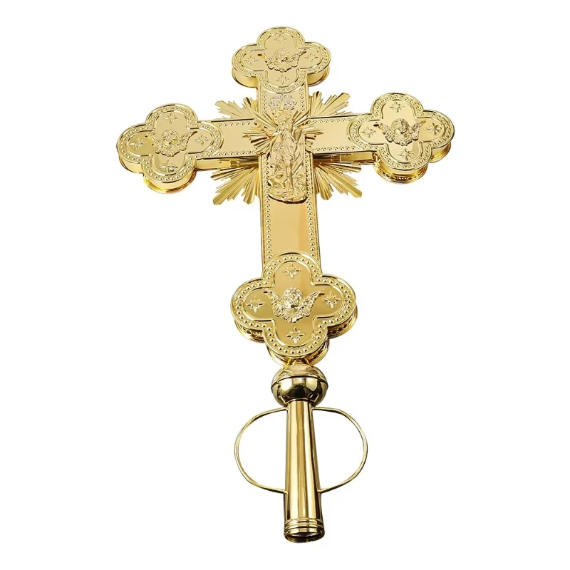 The luxurious large size handheld cross sign of the Ethiopian Orthodox Church, gold-plated and double-sided craftsmanship