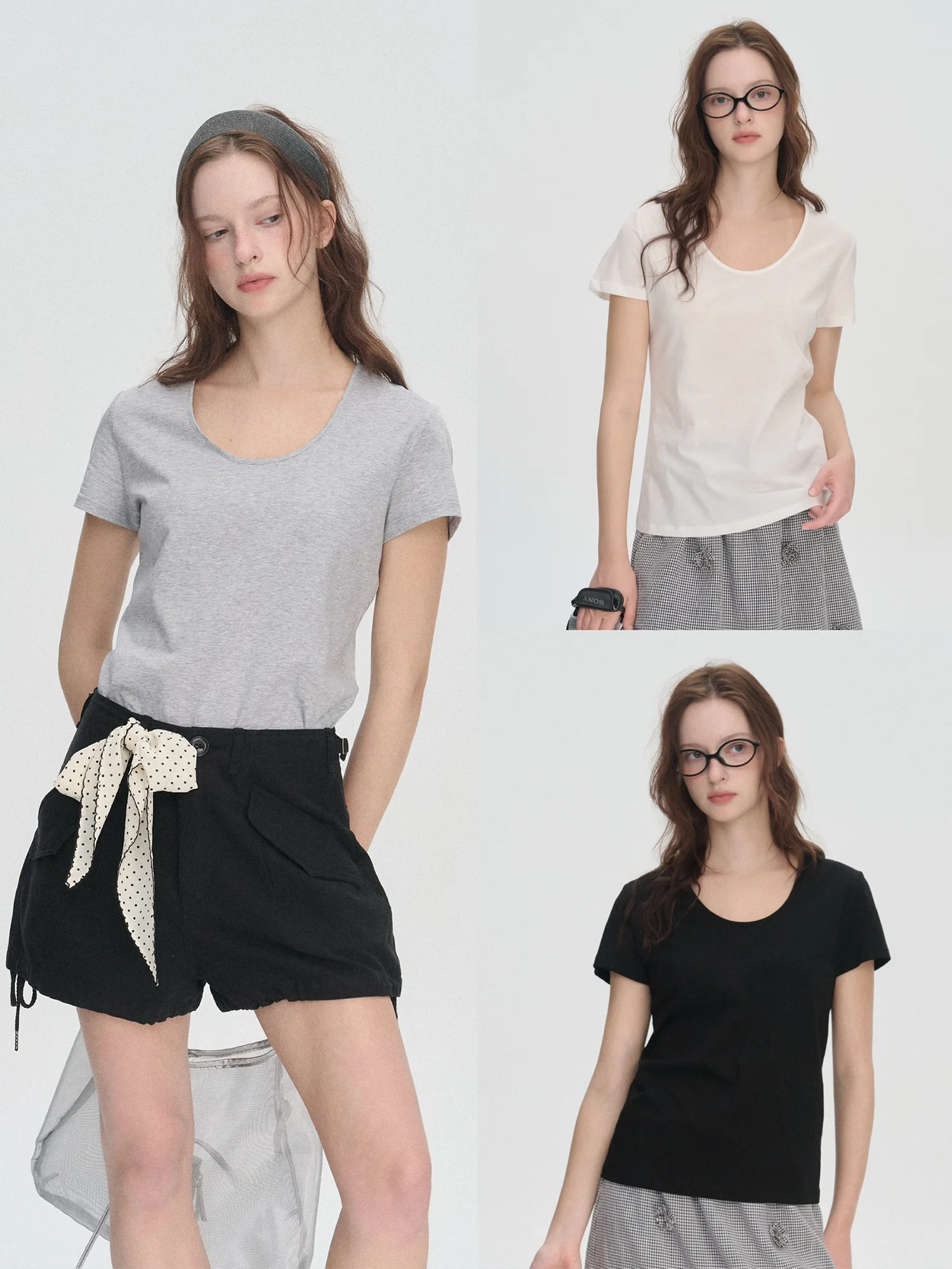 

Enroute Summer Soft Bamboo Cotton U-Neck T-Shirt Pure Color Versatile Spring Summer Casual Wear Women's Fashion Top