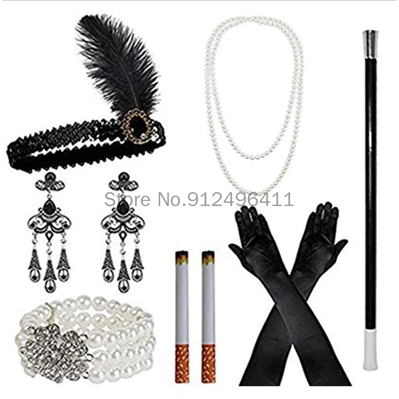 Halloween Party1920s Halloween Cosplay Costumes Women Girls 1920s Gatsby Women Accessories 20s Flapper Costume With Lace Folding