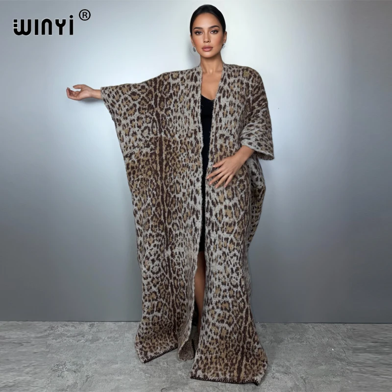 

WINYI Winter african women cardigan leopard print fall overcoat luxury jacket comfortable Warm kaftan winter abaya dubai luxury