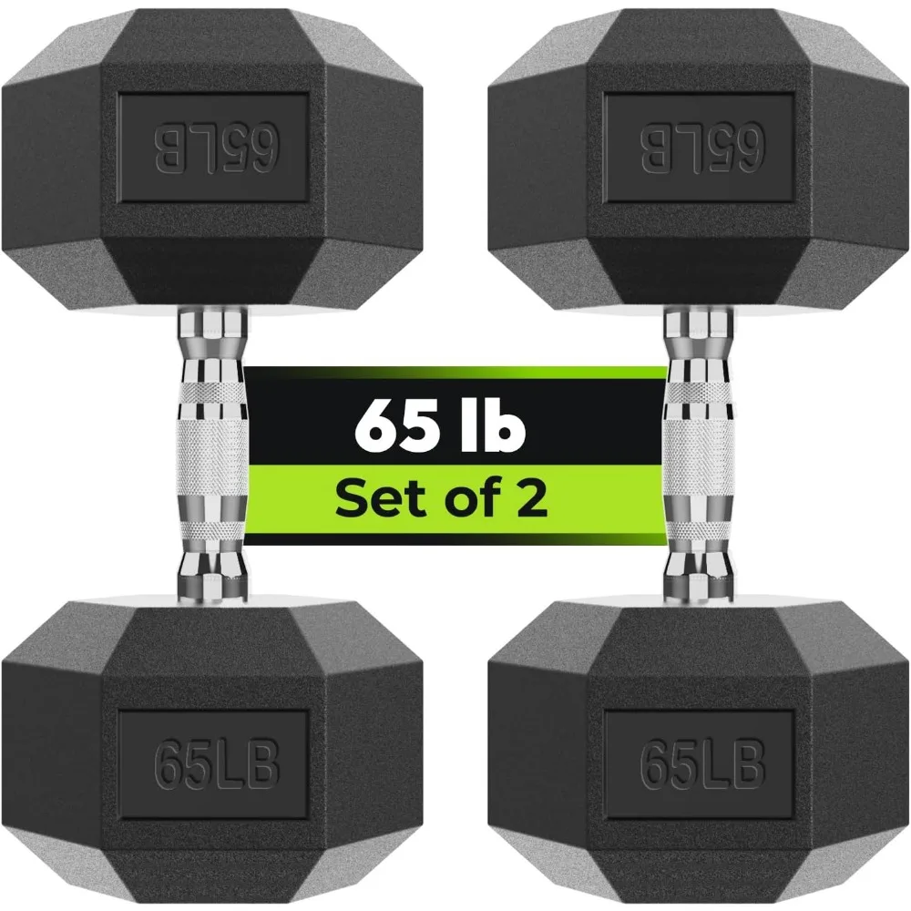 Hex Dumbbell Set, 3-100 lb Rubber Encased Exercise & Fitness Dumbbells, Weights Dumbbells Set of 2, Hand Weight