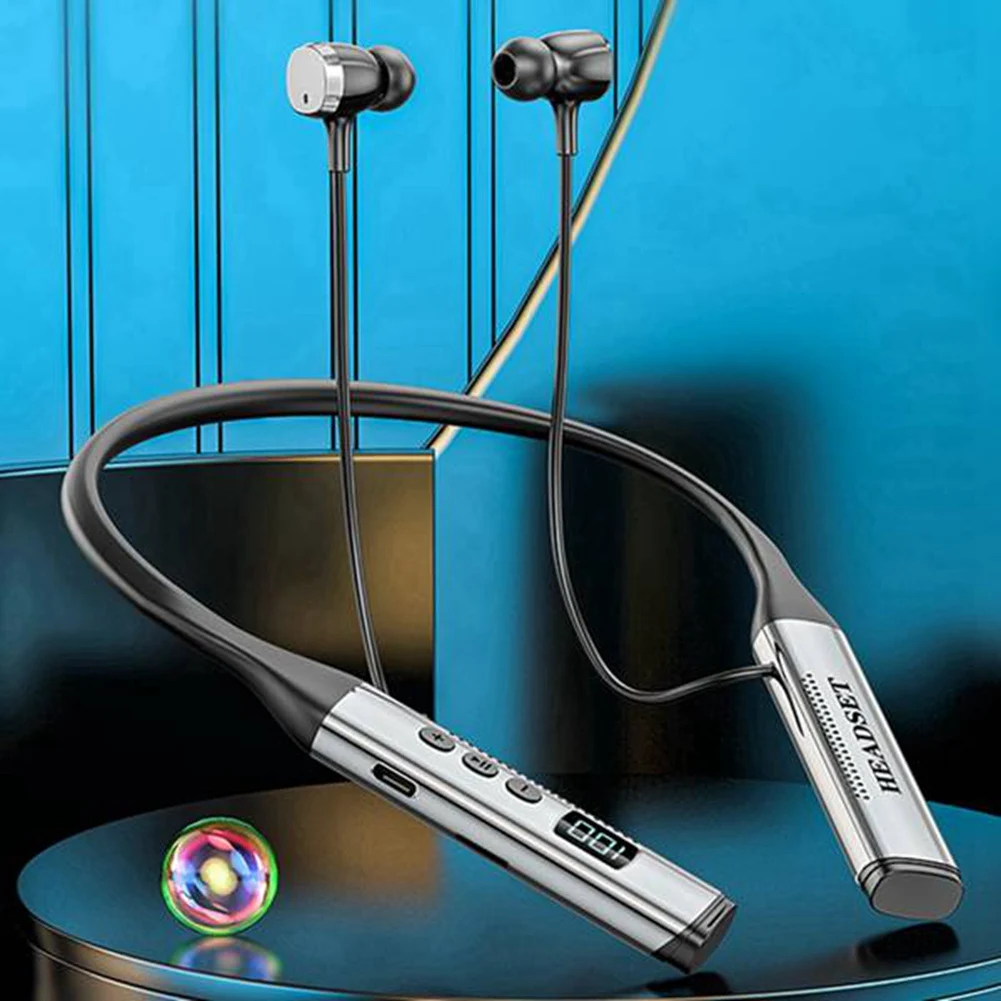 100 Hours Bluetooth 5.3 Earphones Neckband Headphones Emergency Charge Sports Headset with Transmitter, Silver