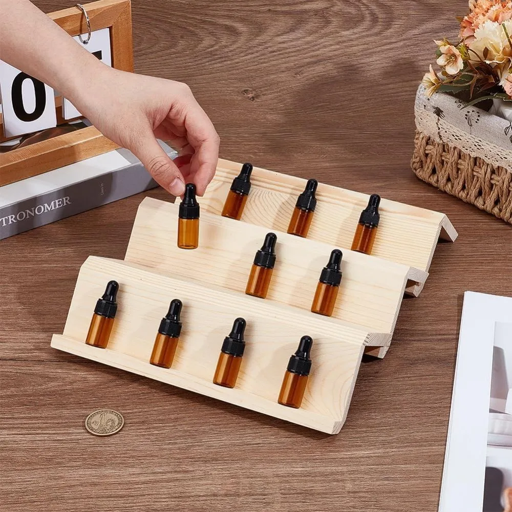 3 Pcs Essential Oils Storage Racks Wooden Essential Oil Holders Display Stand for Spices Small Bottles 8.7x4.3x1.8 inches