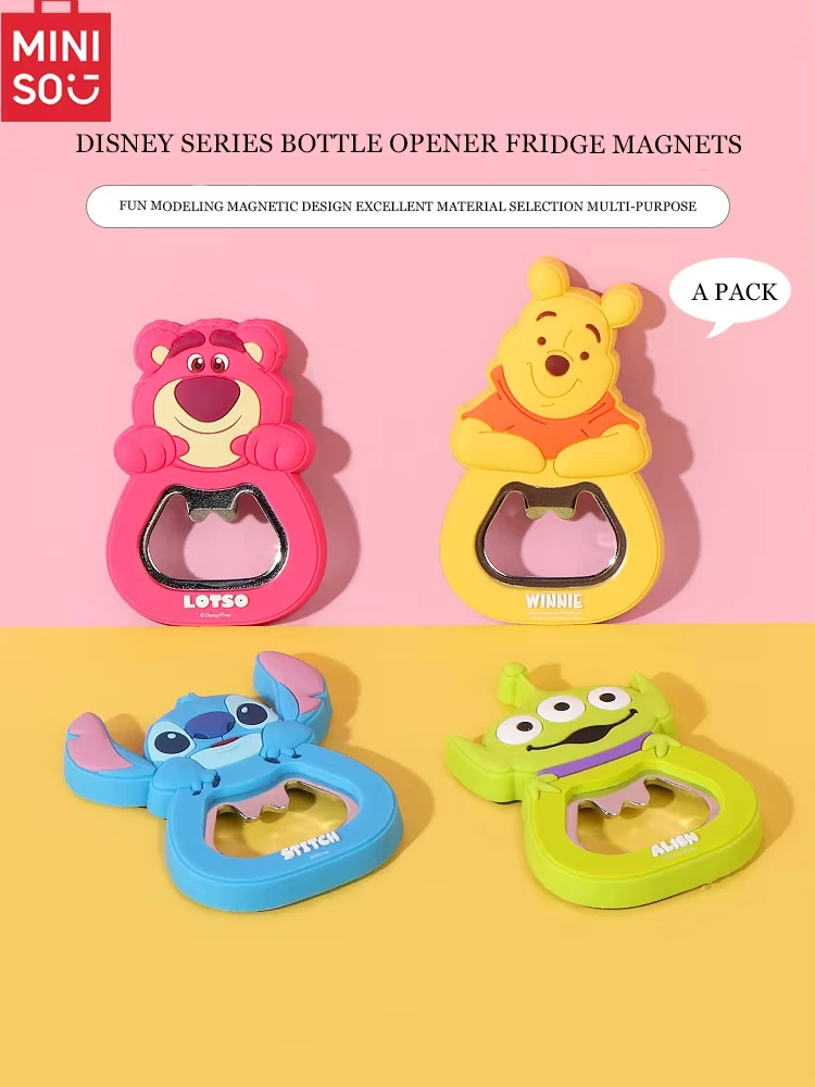 MINISO Stitch bottle opener refrigerator sticker strawberry bear Winnie the Pooh cap wringer