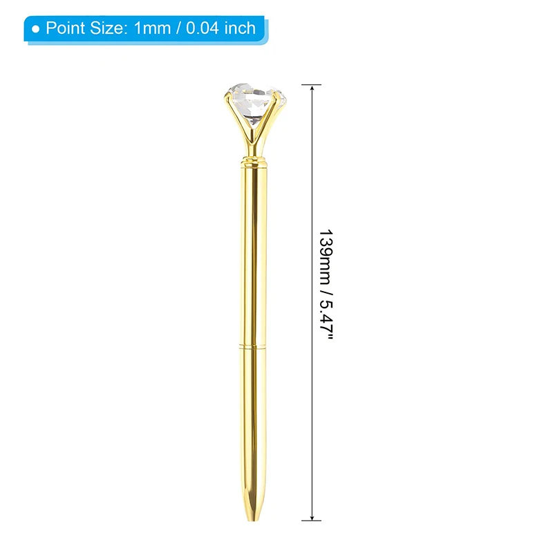 6 unidades de canetas esferográficas de cristal de diamante grande dourado caneta esferográfica de tinta preta