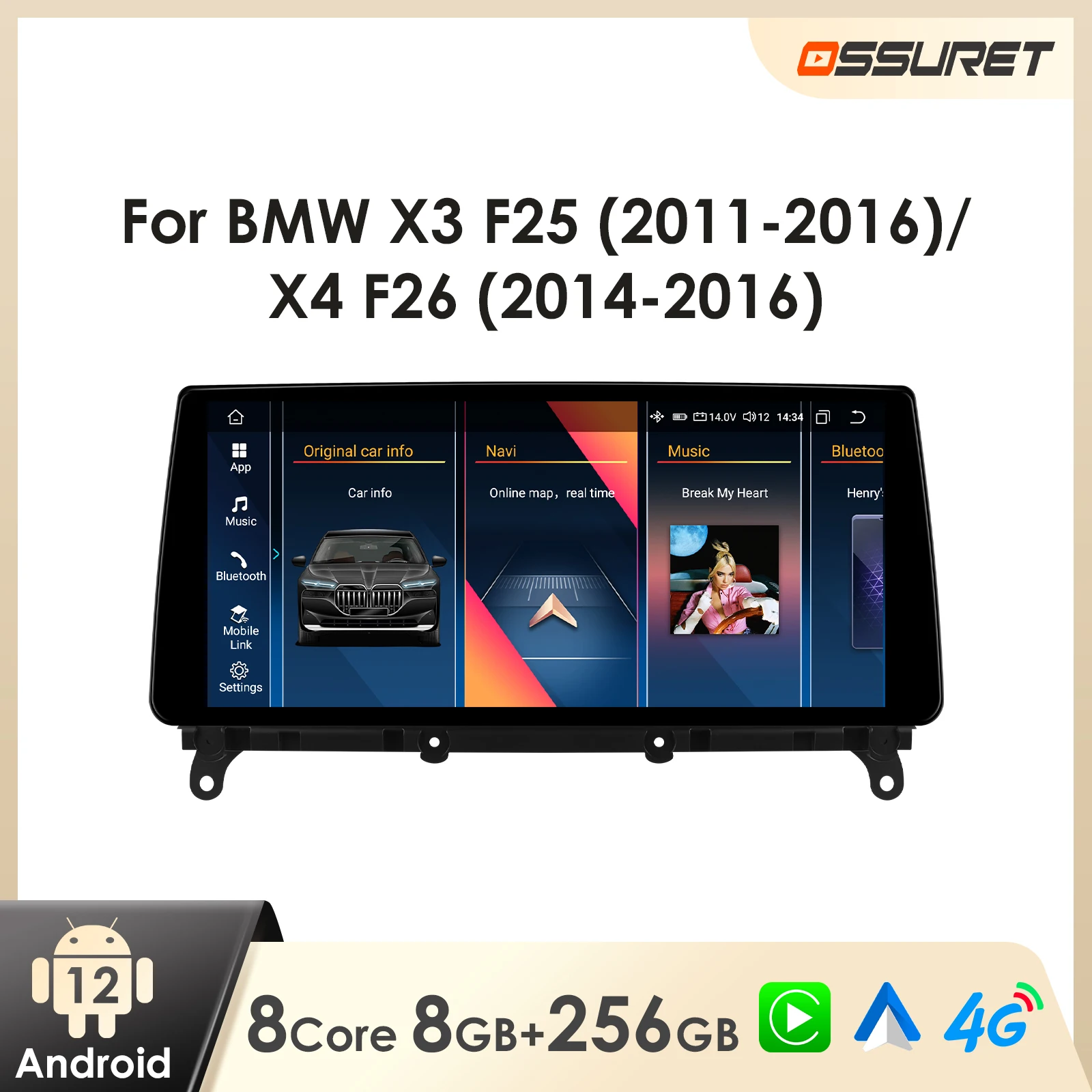 Lecteur radio intelligent pour voiture pour BMW X3 F25 CIC NBT pour BMW X4 F26 NBT CarPlay sans fil Android Auto 4G WIFI 10.25" GPS DSP 2din