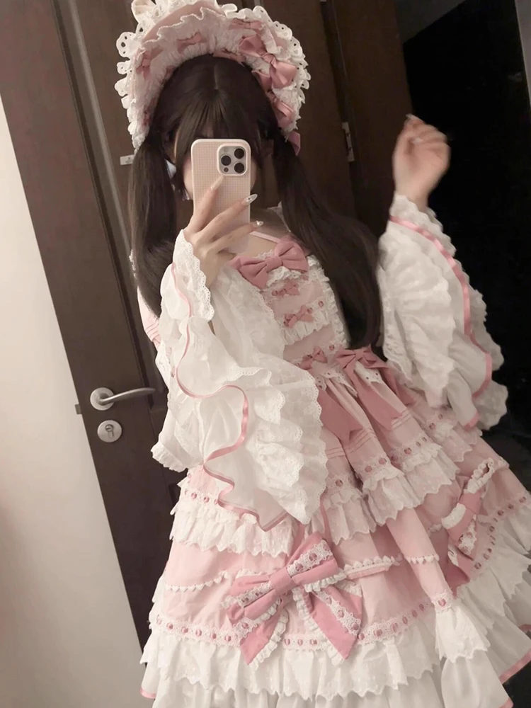 Lolita rose Style Ballet élégant mignon dentelle robe de princesse Vintage Lolita robe Halloween Kawaii robe gothique Lolita rose robes