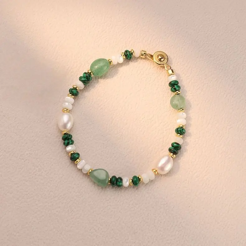 Hochwertiges Trendiges Natürliches Süßwasserperlen- & Grüner Jadestein 14K Vergoldetes Damen-Schmuckset Frauen Halskette Armband Geschenke – Detail 6