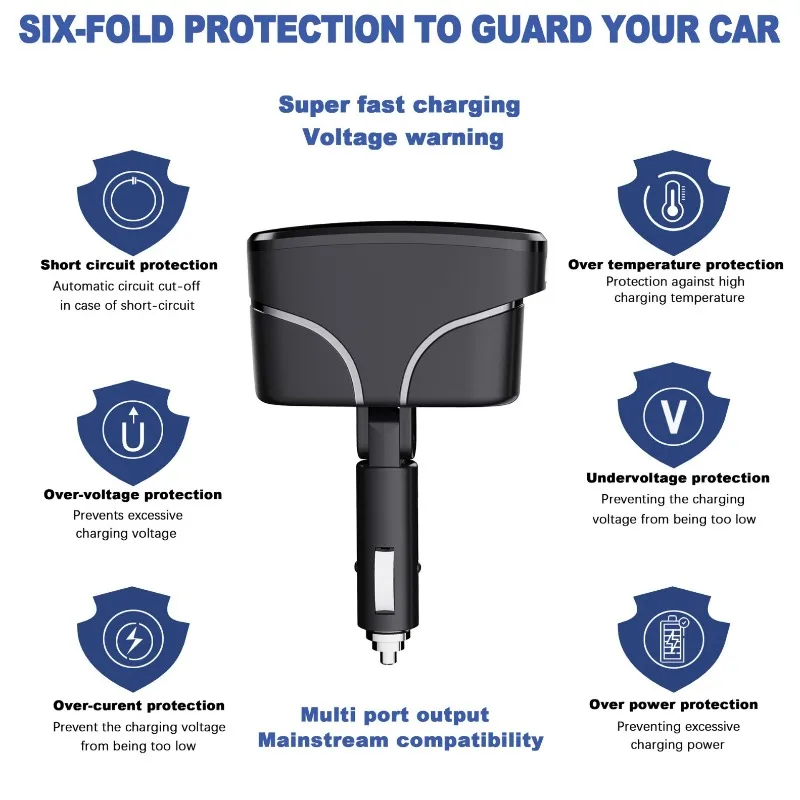 TR35 Car High Power 1 Drag 2 Cigarette Lighter Expansion Charger QC3.0 Port USB Charger 20W PD Fast Charging