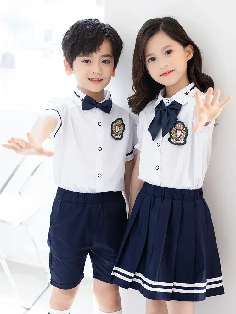 Kindergarten uniforms, summer attire, children\'s style, new class uniforms, navy skirt for school uniforms, English style,