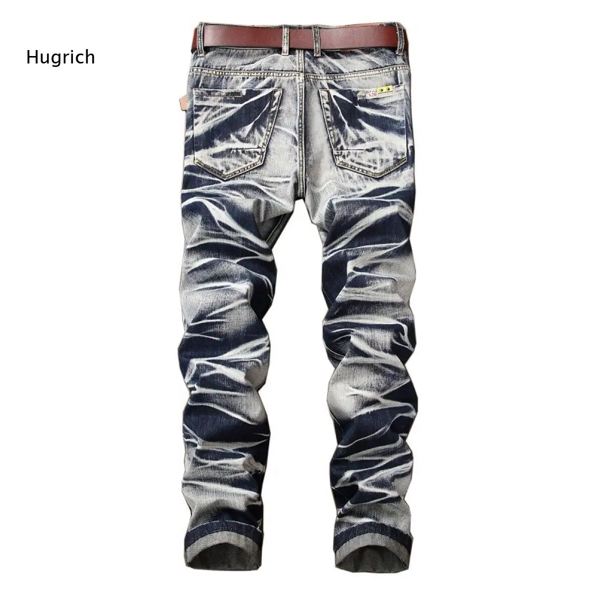 Men Marbled Washed Denim Jeans Button Zipper Closure Multi Panel Stitching Straight Trousers For Street Daily Casual Wearing