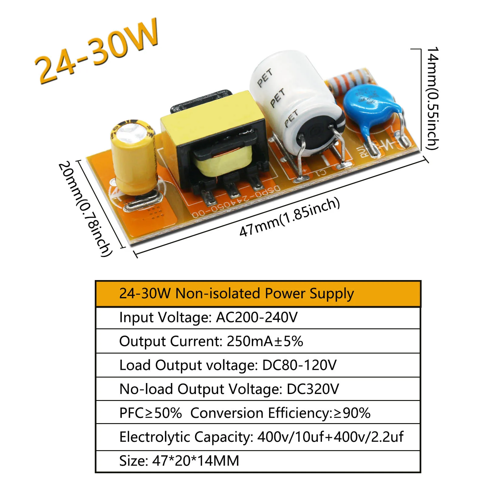 LED Non-isolated Driver Output DC80-120V 250mA LED Power Supply Unit 24W 30W Constant Current Transformer LED Panel Light Bulb