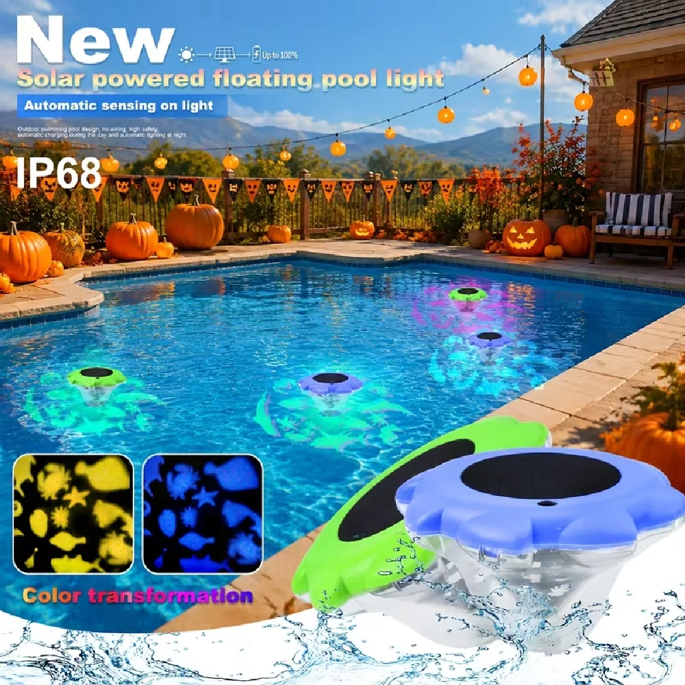 1-Pack Halloween Solar Pool Lights Outdoor Holiday Decor for Swimming Pool, Pond, Yard Halloween Party LED Color Changing Light