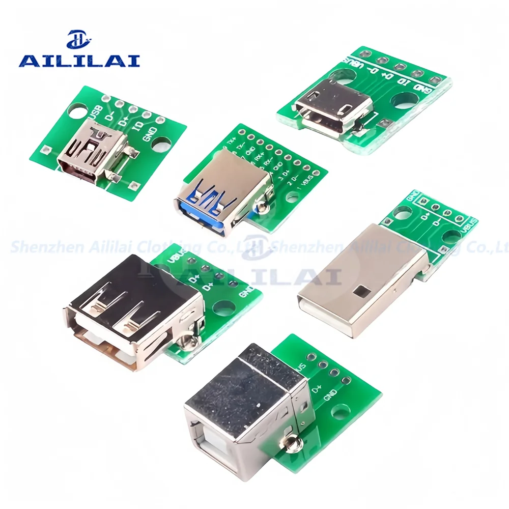 5pcs Micro Mini USB USB A Male USB 2.0 3.0 A Female USB B Connector Interface to 2.54mm DIP PCB Converter Adapter Breakout Board