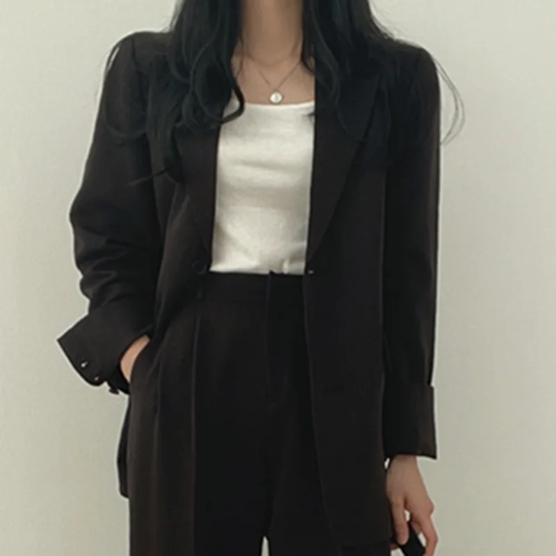 Women Fashion Office Suit Top and Pant Loose Single Breasted Female Pantsuit Pink Blazers Coats Elegant Party Clothes Outerwear