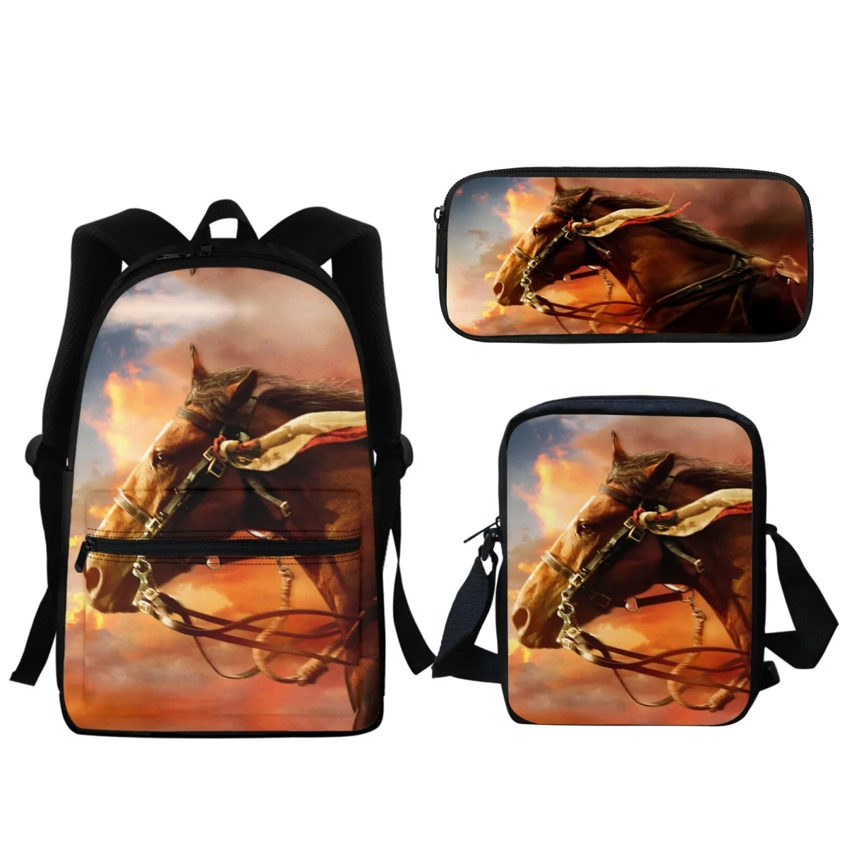 Children's School Bag 3D Cool Wild Horse Print Backpack Boys and Girls Primary Students Messenger Bag Small Pencil Case New