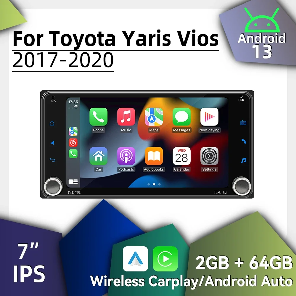 

Android Radio Wireless Carplay Car Multimedia for Toyota Yaris Vios 2017-2020 7" Stereo 2 Din Autoradio Head Unit GPS Navigation